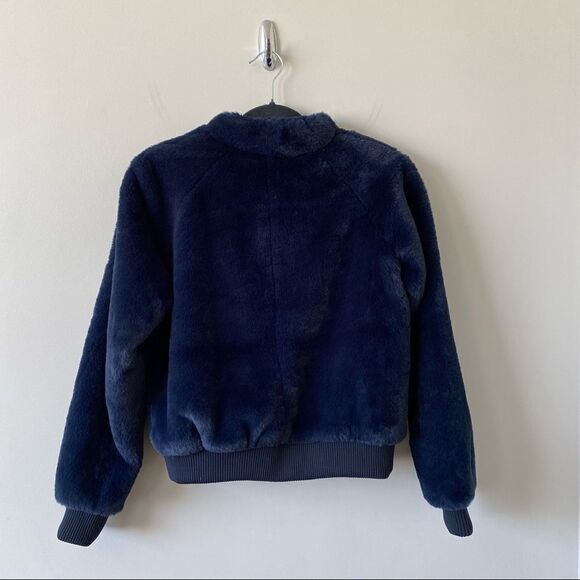Nwot-Banana Republic Navy Faux Fur Bomber Jacket (Size:Xs) - Picture 4 of 10